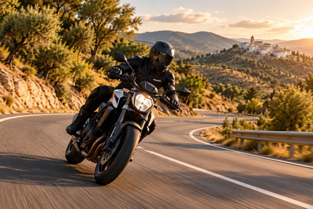 Imagen conceptual de motorista equipado